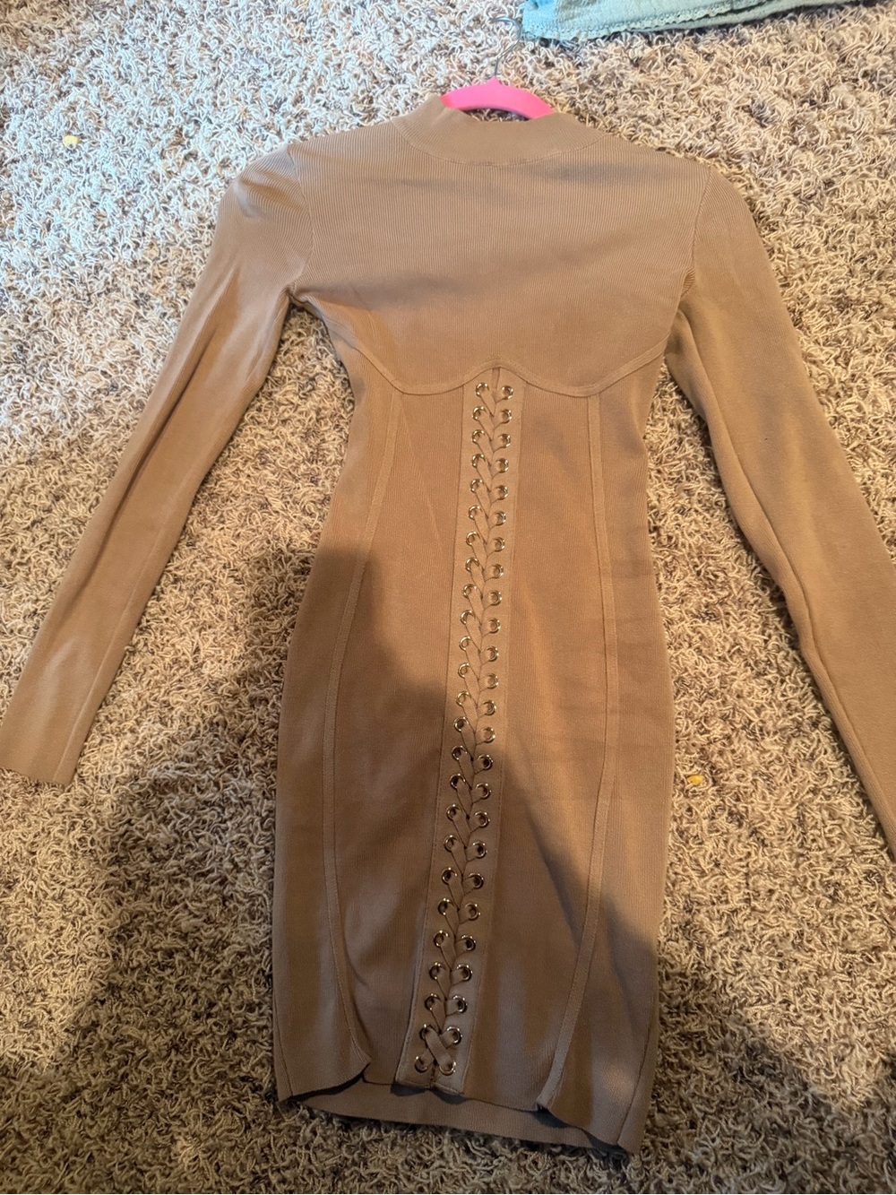 Women's Tan Lace-Up Bodycon Dress